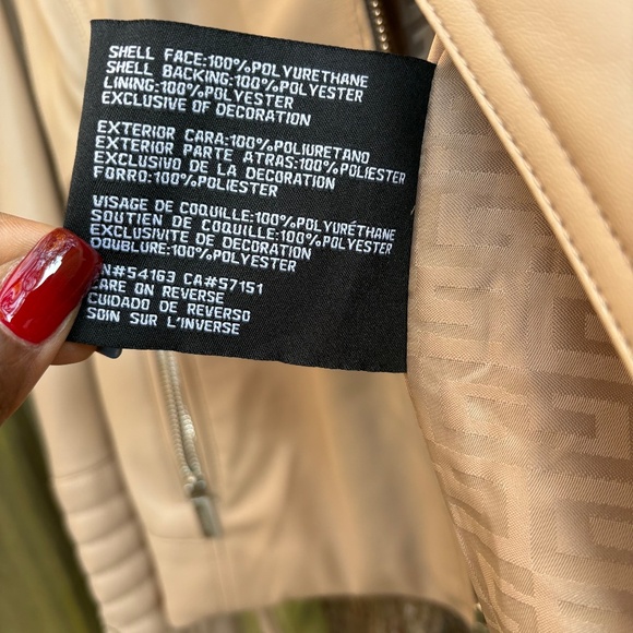 Excellent condition- Beige Faux-Leather Moto Jacket — Quilted Sleeves - Picture 7 of 8